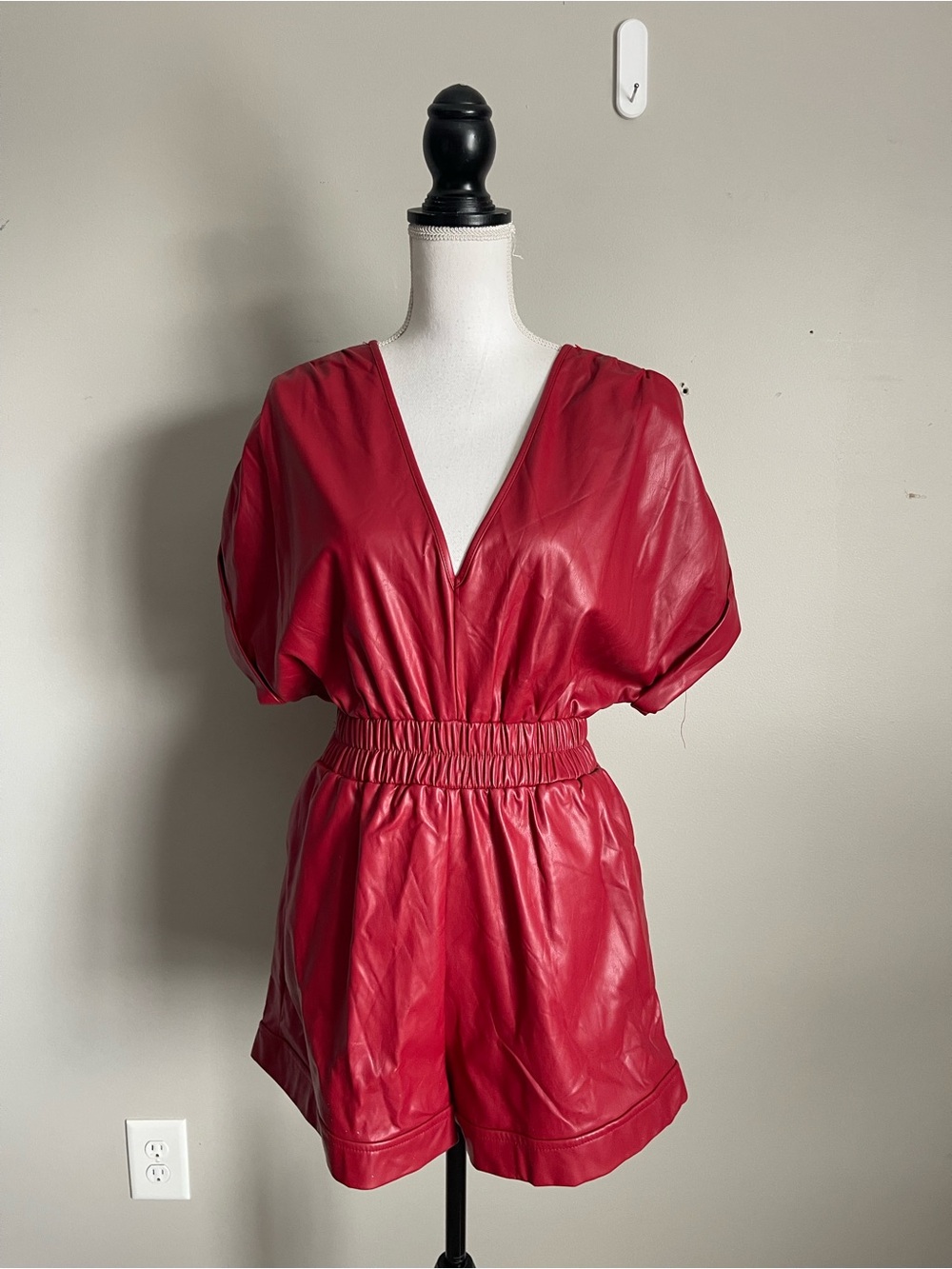 GLAM Red Faux Leather Romper Sz M